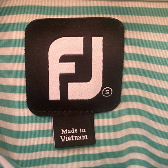 FootJoy Men Green Striped Squirrel Embroidery Polo Golf Shirt Size Small - Picture 6 of 8